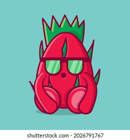 linda mascota de fruta de dragón sentada en ilustración vectorial aislada en estilo plano