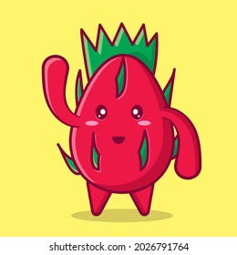 cute dragon fruit mascot smile isolated vector illustration in flat style