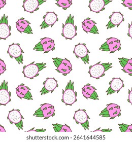 Cute Dragon fruit Seamless Pattern on White Background