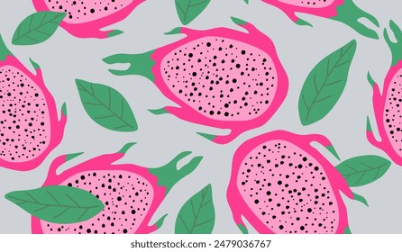 Diseño de Vector de fondo de patrón de frutas de dragón lindo