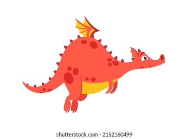 Cute Dragon, Funny Fairytale Animal, Amphibian with Big Belly and Small Wings. Medieval Flying Fantasy Reptile, Wild Creature Character. Mythology Fairy Tale Adorable Dragon. Vector Illustration