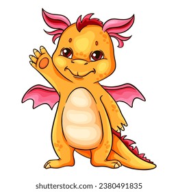 Cute dragon with a gift color illustration vector congratulations character