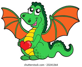Cute dragon girl with heart - vector illustration.