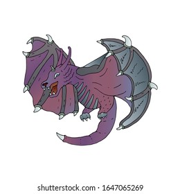 Cute dragon hand drawn illustration isolated on white background. Fantastic beautiful mythical dragon. Сartoon character for print t-shirt, cup, flyer, postcard design, children book illustration.