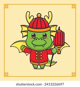 Cute dragon holding lantern in chinese new year.