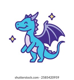A cute dragon icon with magical wings illustration