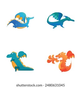 Cute dragon icons set cartoon vector. Colorful little dragon. Cartoon character