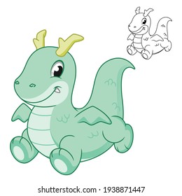 Cute Dragon Inflatable Ride On Bouncer with Line Art Drawing, Mythology Animal, Vector Character Illustration Mascot Logo in Isolated White Background