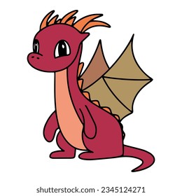 Cute dragon isolated on white background. Little dragon in doodle style. Vector illustration.