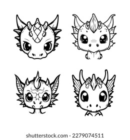 cute dragon mascot collection set hand drawn illustration