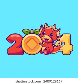 Dragón Cute Año Nuevo 2024 Con Vector De Caricatura De Moneda De Oro 
Ilustración de iconos. Icono de feriado animal Concepto aislado 
Vector Premium. Estilo de dibujo plano

