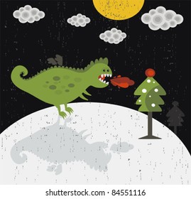 Cute dragon new year card. Background in vector.