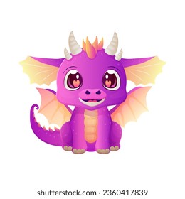 cute dragon, new year, year of the dragon. Cartoon style, purple