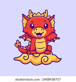 Cute Dragon On Cloud Cartoon Vector Icon Illustration. Animal Holiday Icon Concept Isolated Premium Vector. Flat Cartoon Style