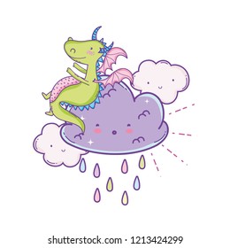 Cute dragon on clouds cartoons