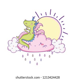 Cute dragon on clouds cartoons