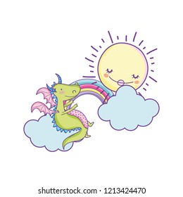 Cute dragon on clouds cartoons