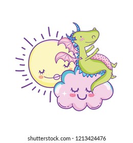 Cute dragon on clouds cartoons