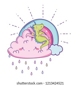 Cute dragon on clouds cartoons