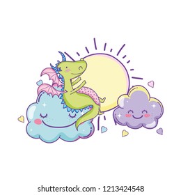 Cute dragon on clouds cartoons