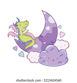 Cute dragon on clouds cartoons