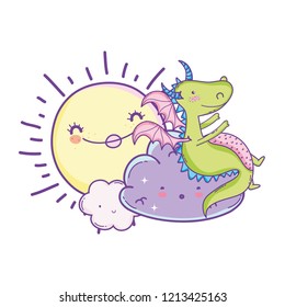 Cute dragon on clouds cartoons