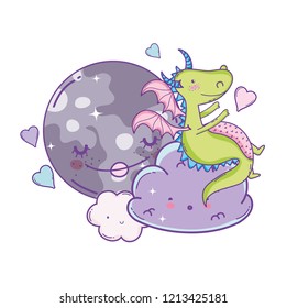 Cute dragon on clouds cartoons