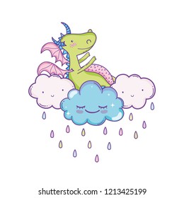 Cute dragon on clouds cartoons