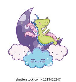 Cute dragon on clouds cartoons