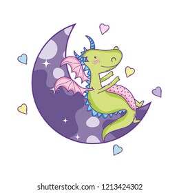Cute dragon on moon