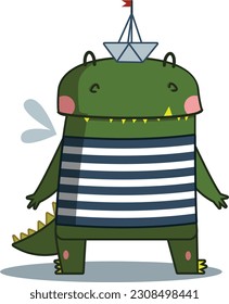 cute dragon with a paper boat on his head