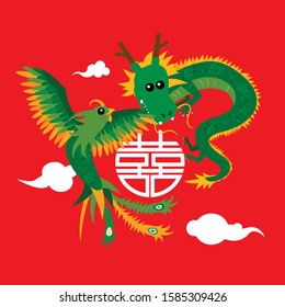 Cute dragon and phoenix illustration 
