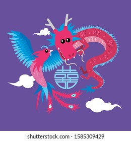 Cute dragon and phoenix illustration 

