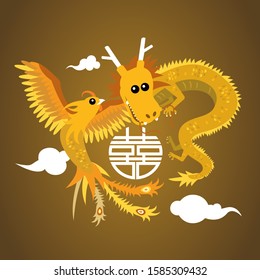 Cute dragon and phoenix illustration 
