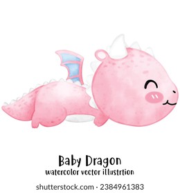 Cute Dragon, Pink Dragon, Baby Dinosaur, watercolor