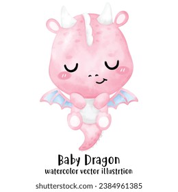 Cute Dragon, Pink Dragon, Baby Dinosaur, watercolor