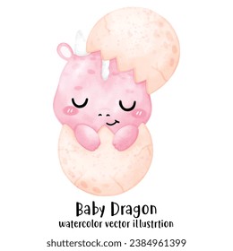 Dragón Cute, Dragón Rosa, Dinosaurio Infantil, acuarela