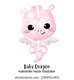 Cute Dragon, Pink Dragon, Baby Dinosaur, watercolor