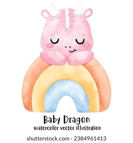 Cute Dragon, Pink Dragon, Baby Dinosaur, watercolor