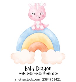 Cute Dragon, Pink Dragon, Baby Dinosaur, watercolor