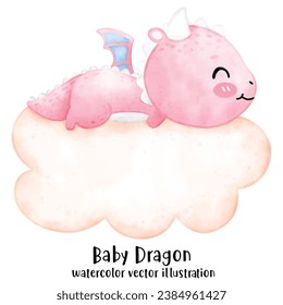 Cute Dragon, Pink Dragon, Baby Dinosaur, watercolor