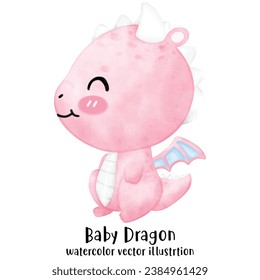 Cute Dragon, Pink Dragon, Baby Dinosaur, watercolor