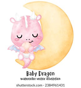 Cute Dragon, Pink Dragon, Baby Dinosaur, watercolor