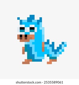 Cute dragon in pixel art vector