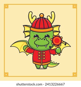 Cute dragon playing drum toy in chinese new year. 