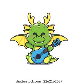 Cute dragon playing guitar cartoon vector illustration. Vector cartoon Illustration suitable for poster, brochure, web, mascot, sticker, logo and icon.