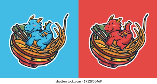cute dragon ramen mascot logo