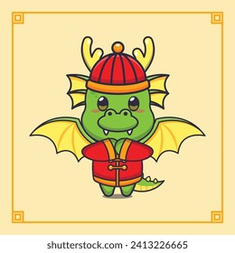 Cute dragon with red chinese costum in chinese new year. 