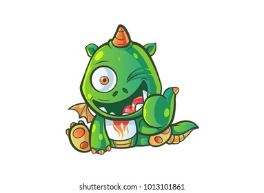 Cute Dragon Showing Thumbs Up. Vector Cartoon Illustration. Isolated on white background.