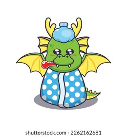 Cute dragon sick cartoon vector illustration. Vector cartoon Illustration suitable for poster, brochure, web, mascot, sticker, logo and icon.